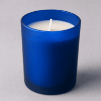 Aura Vibes Soya wax white Candle with Frosted Blue Colored Jar -(200gm/50h)