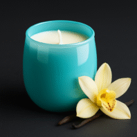Aura Vibes Vanilla Scented Soya wax white Candle U Shape Holographic Votive Sky Blue Jar - 150 g
